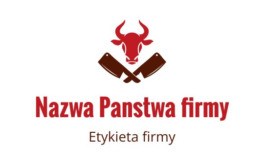 Odważny projekt logo z głową byka i skrzyżowanymi nożami w czerwieni i brązie