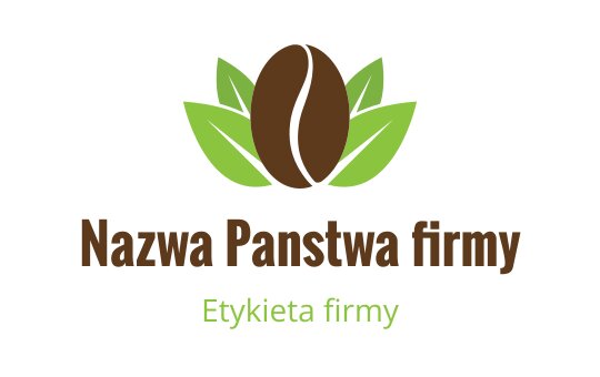 Nowoczesny projekt logo z ziarnem kawy otoczonym zielonymi liśćmi