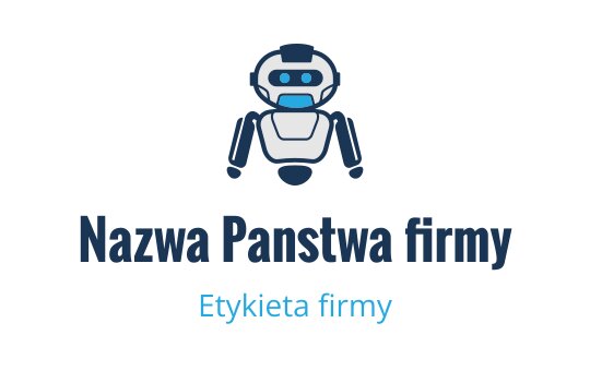 Przyjazne logo robota z niebieskimi akcentami i nowoczesną typografią