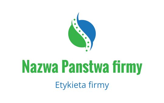 Nowoczesny projekt logo z niebieskim i zielonym abstrakcyjnym wirkiem oraz kropkowymi akcentami