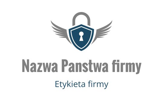 Logo tarczy z skrzydłami i dziurką na klucz w niebieskim i szarym