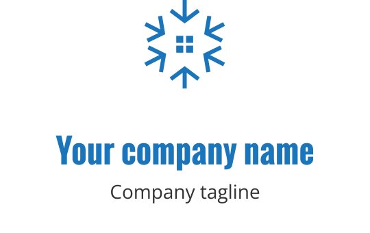 Nowoczesne niebieskie logo płatka śniegu z elementem okna